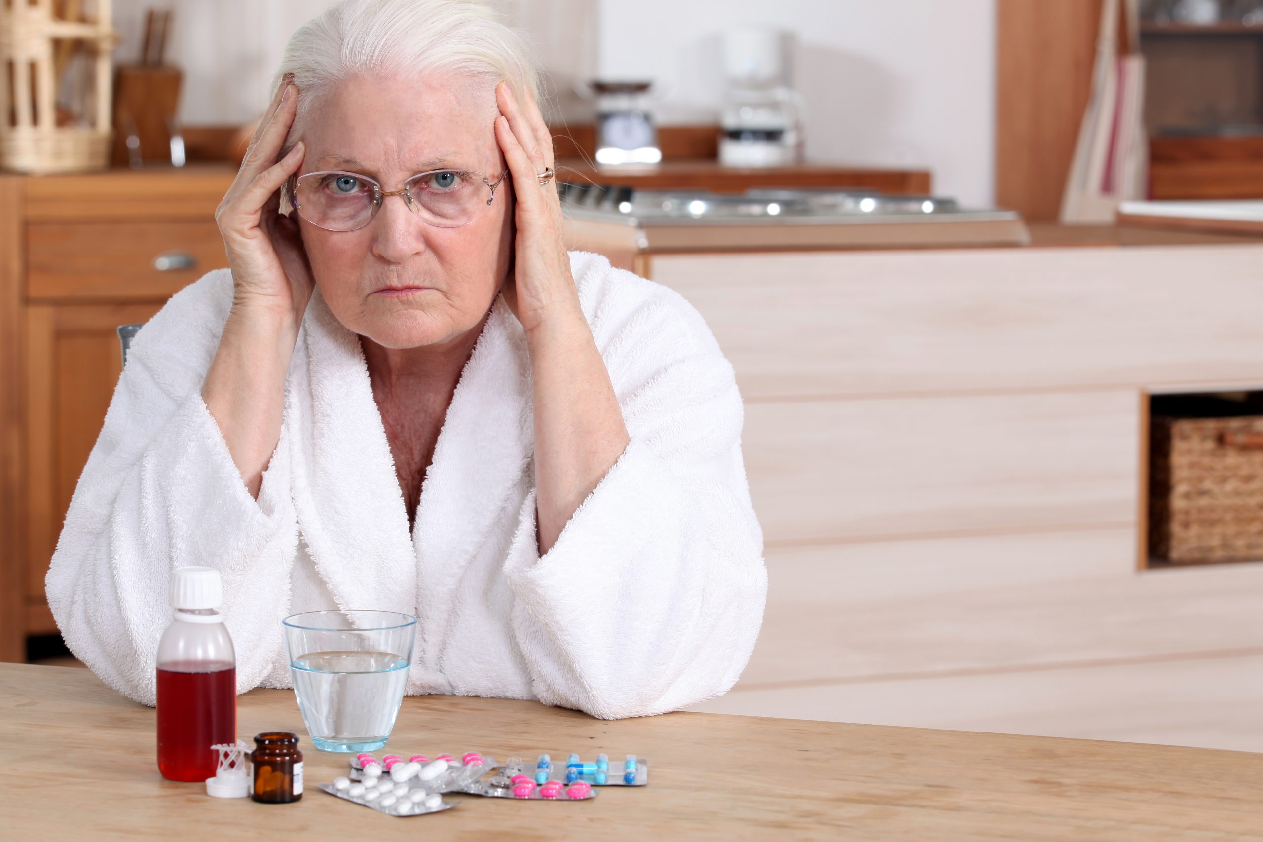 Older woman with medicine drug abuse after 65