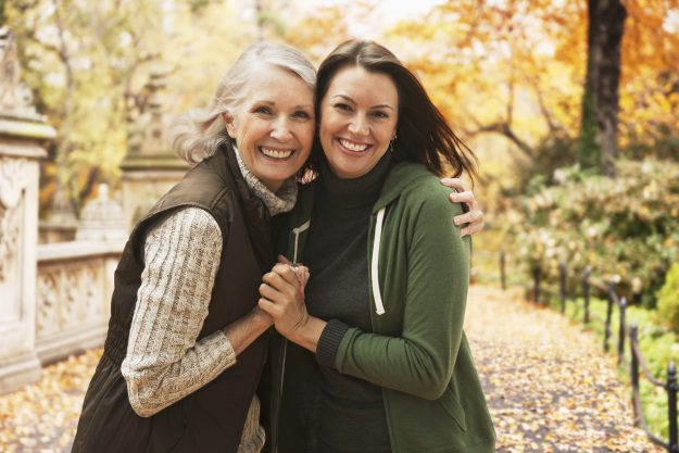 Mother and daughter in a Manhattan park. Age in place in Manhattan.