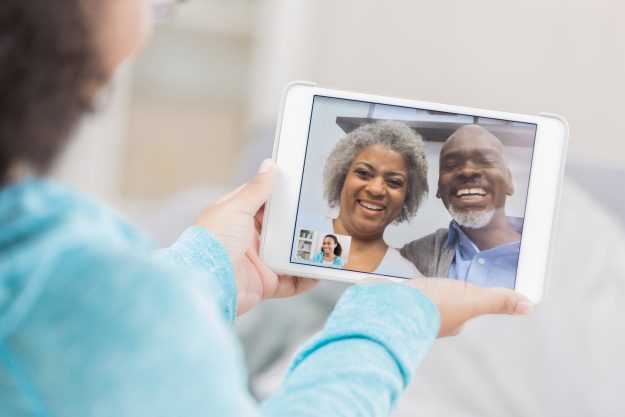 Long distance caregiving in Briarwood made easy with video chatting.