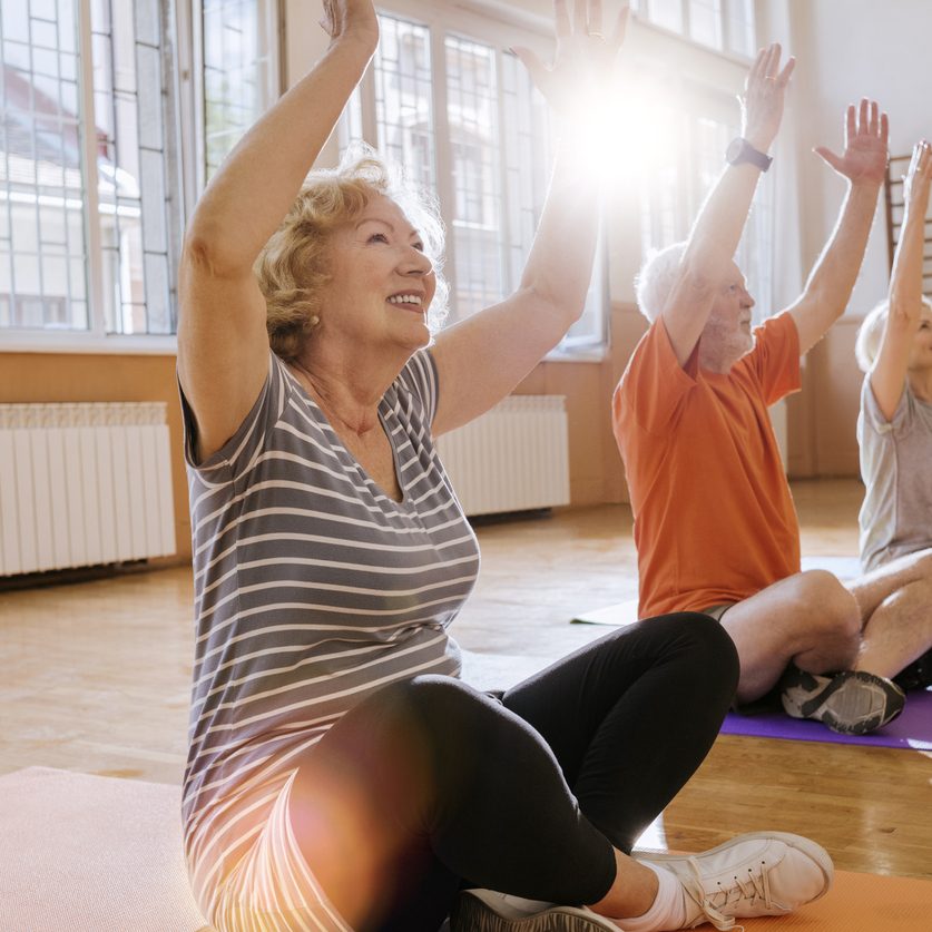 Active seniors enjoy a fitness class as part of their exercise program.