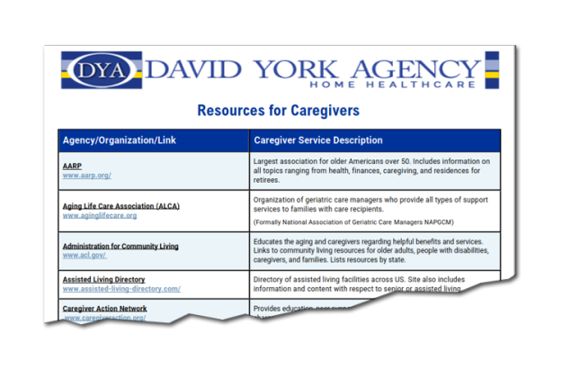 Resources List for Caregivers