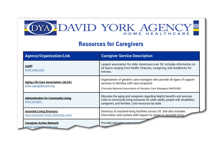 Resources List for Caregivers